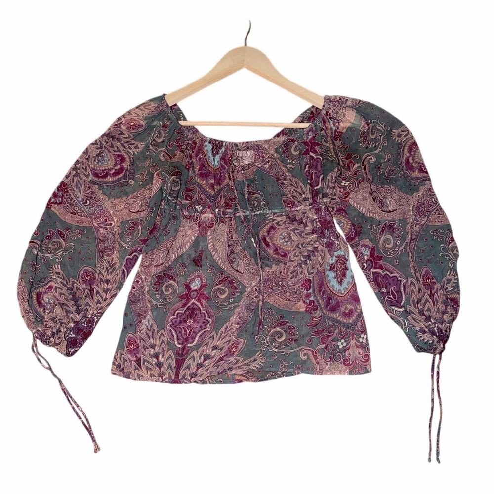 Vintage Allen B Schwartz 100% silk peasant blouse paisley boho small USA made
